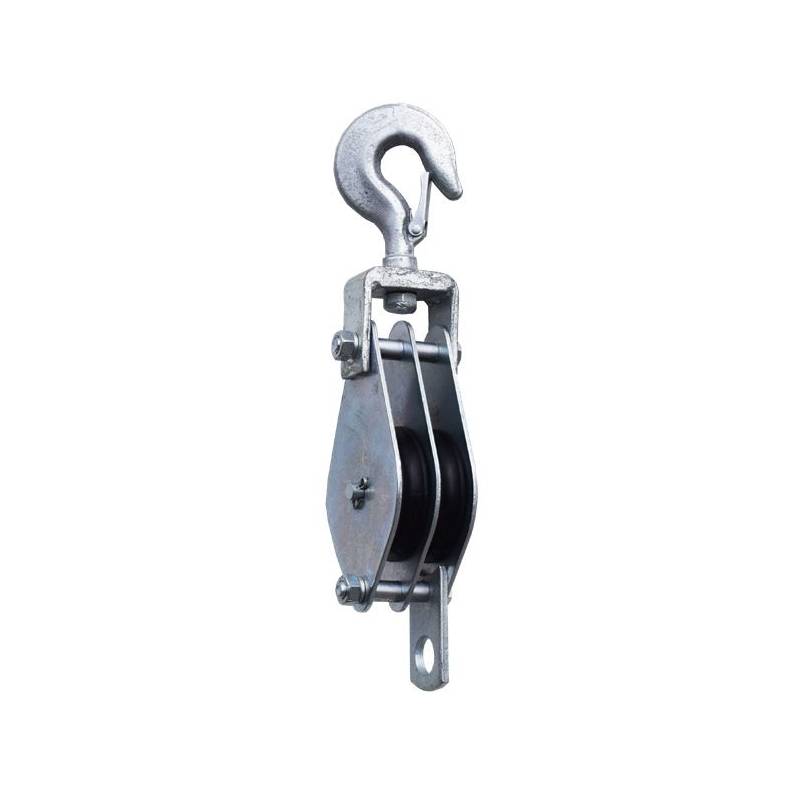 Polea Doble Galvanizada con Pestillo 60 mm Superior Roldana Nylon