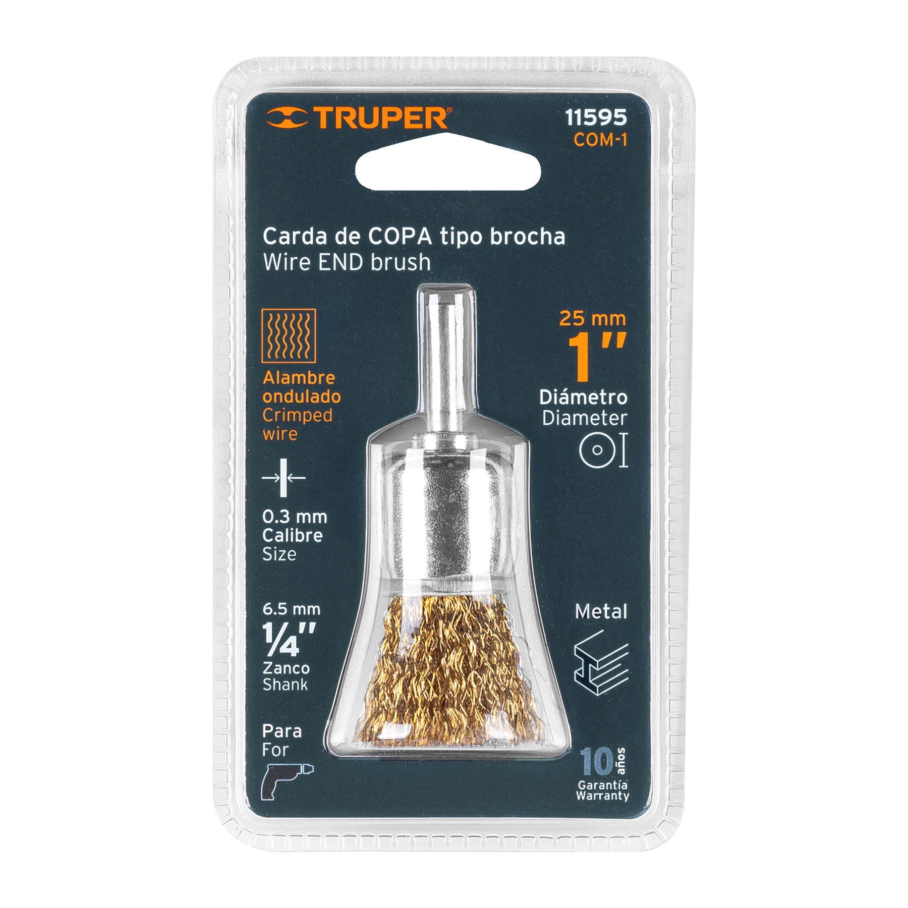 Grata Tipo Brocha Truper Acero Latonado Alambre Grueso 1 Pulgada Zanco 1/4