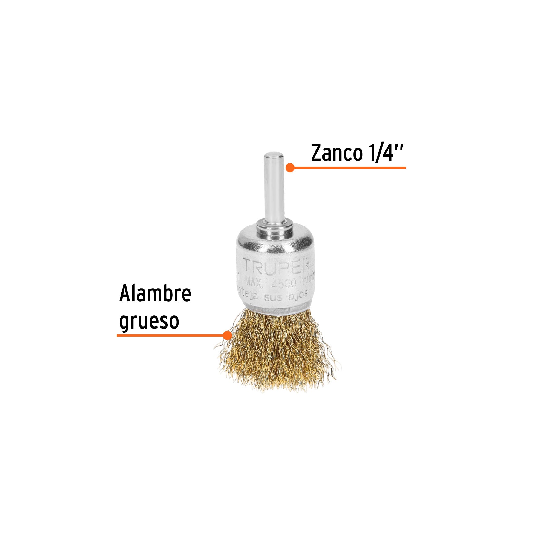 Grata Tipo Brocha Truper Acero Latonado Alambre Grueso 1 Pulgada Zanco 1/4