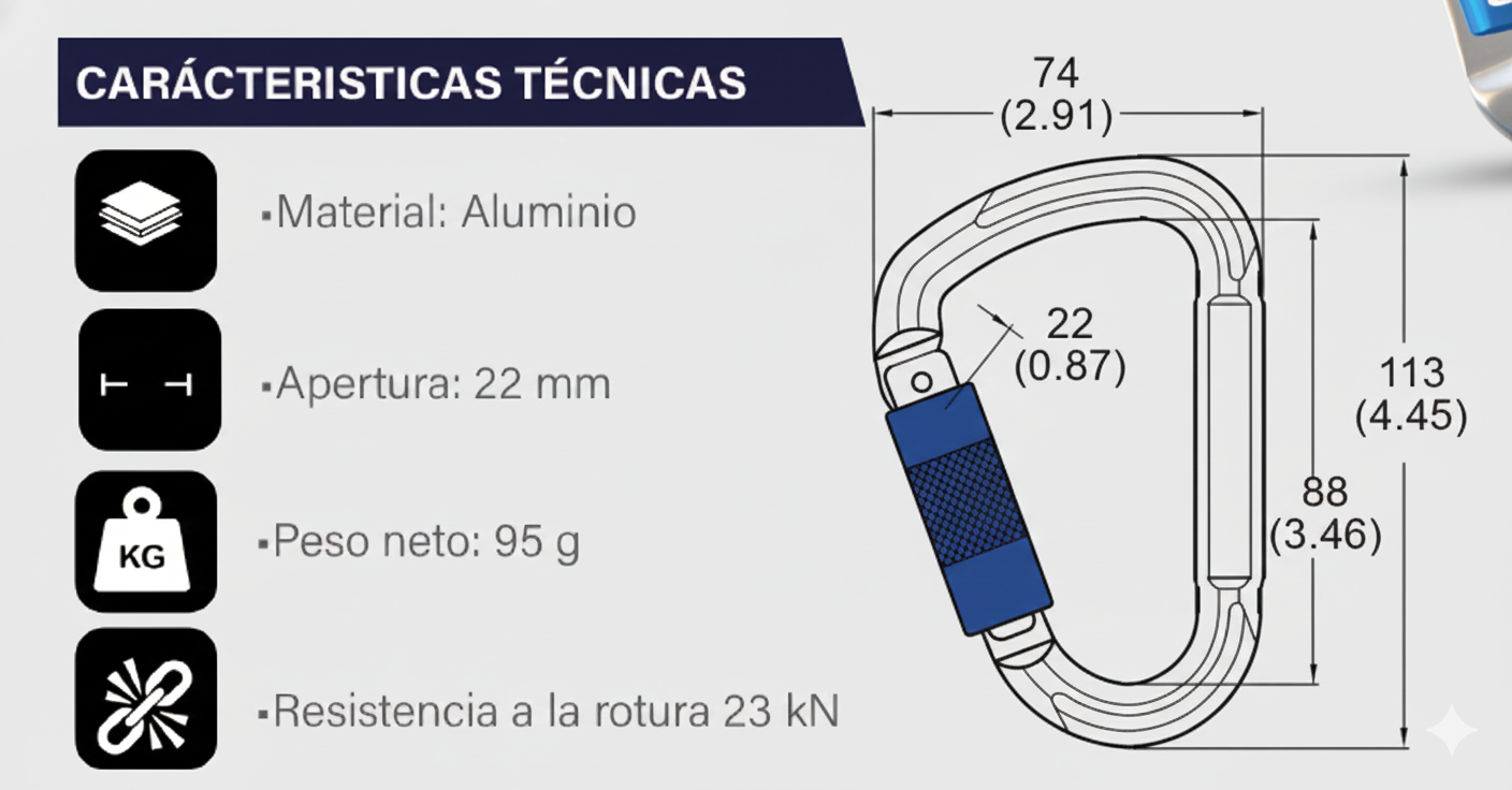 Mosquetón de Aluminio UTMOS UNITED SAFETY - Bloqueo Automático | 23 kN