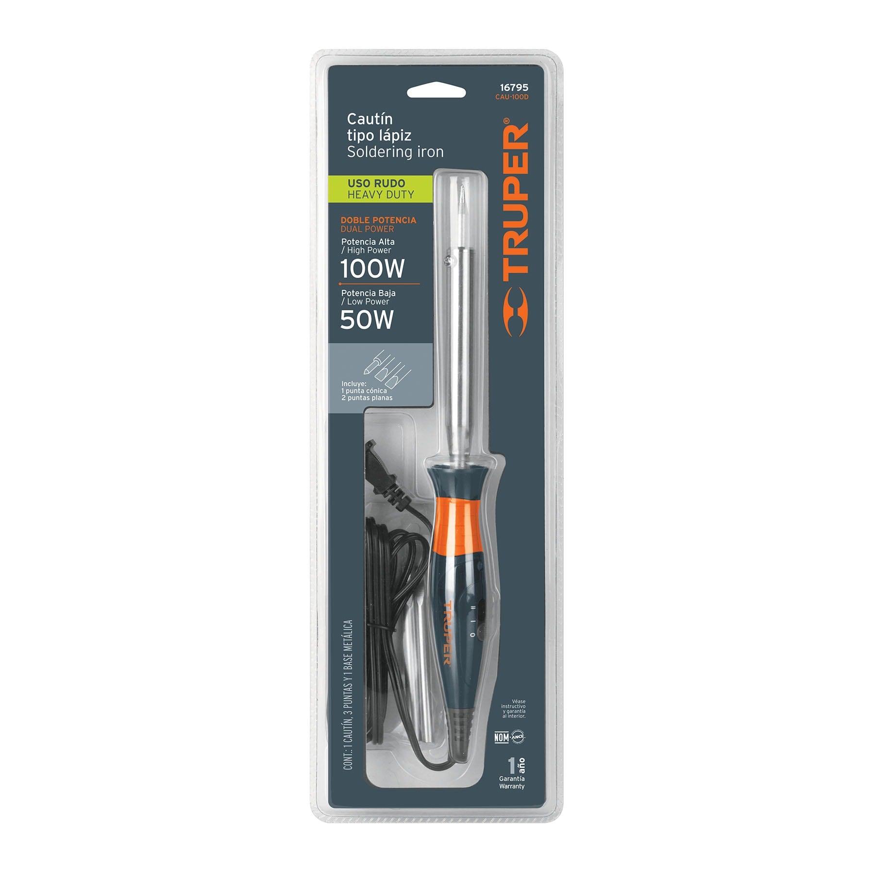 Cautín Tipo Lápiz Truper CAU-100LP Uso Rudo 50W/100W con 3 Puntas y Base Metálica