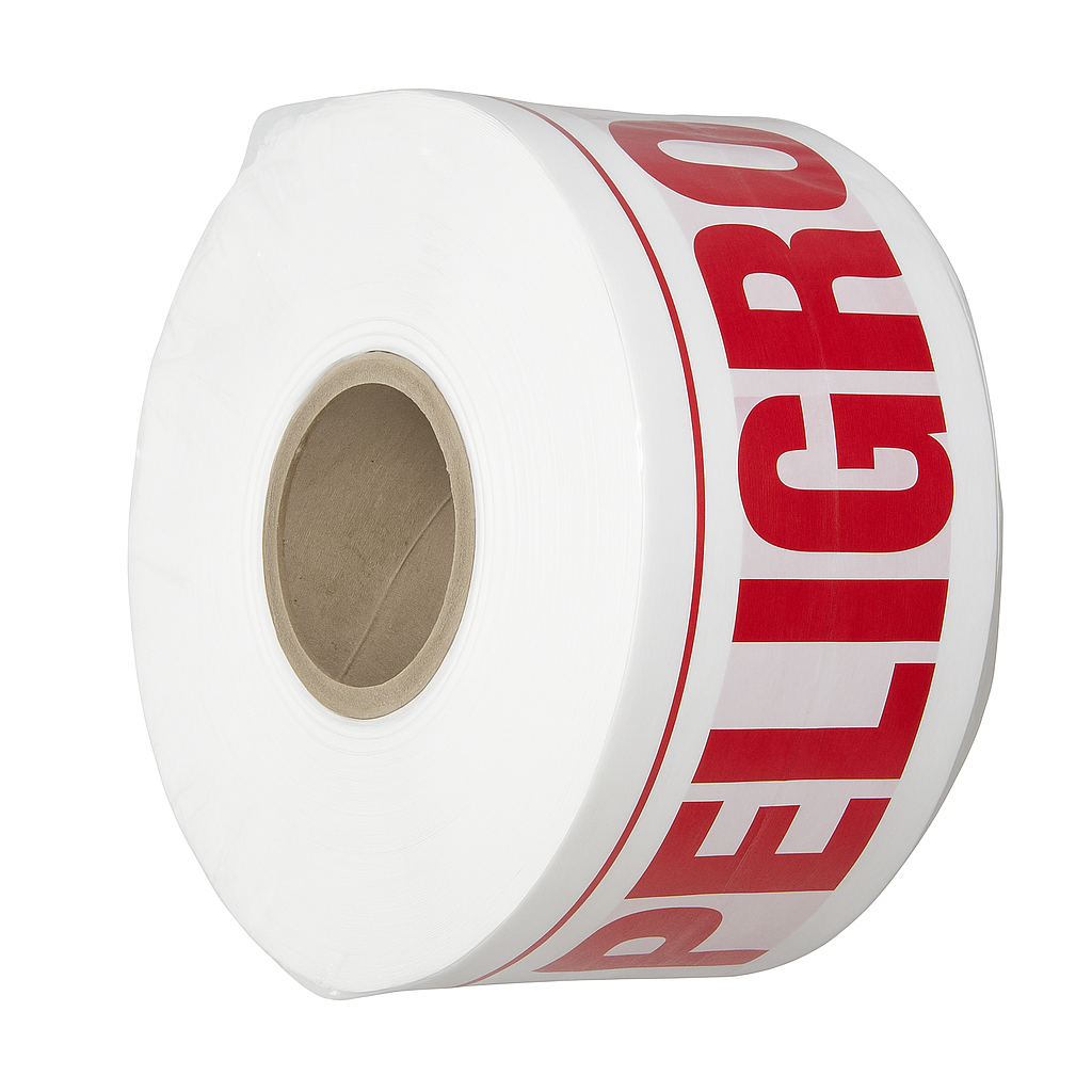 Cinta de Señalización “PELIGRO” Letra Roja en Rollo de 300 m