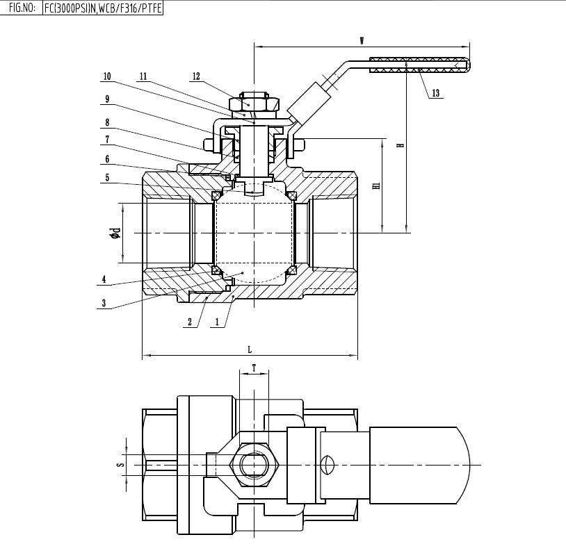 Válvula de Bola de Acero al Carbón 3/4" Clase 3000 LB Conexión Roscada Marca YDF