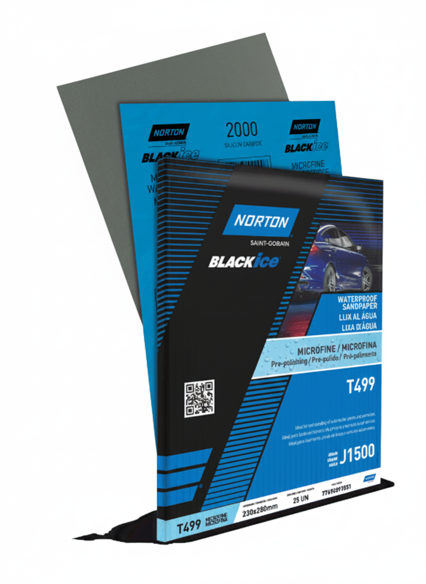Lija de Agua Norton Black Ice T499 Grano 2000 - Hoja Microfina 230x280mm