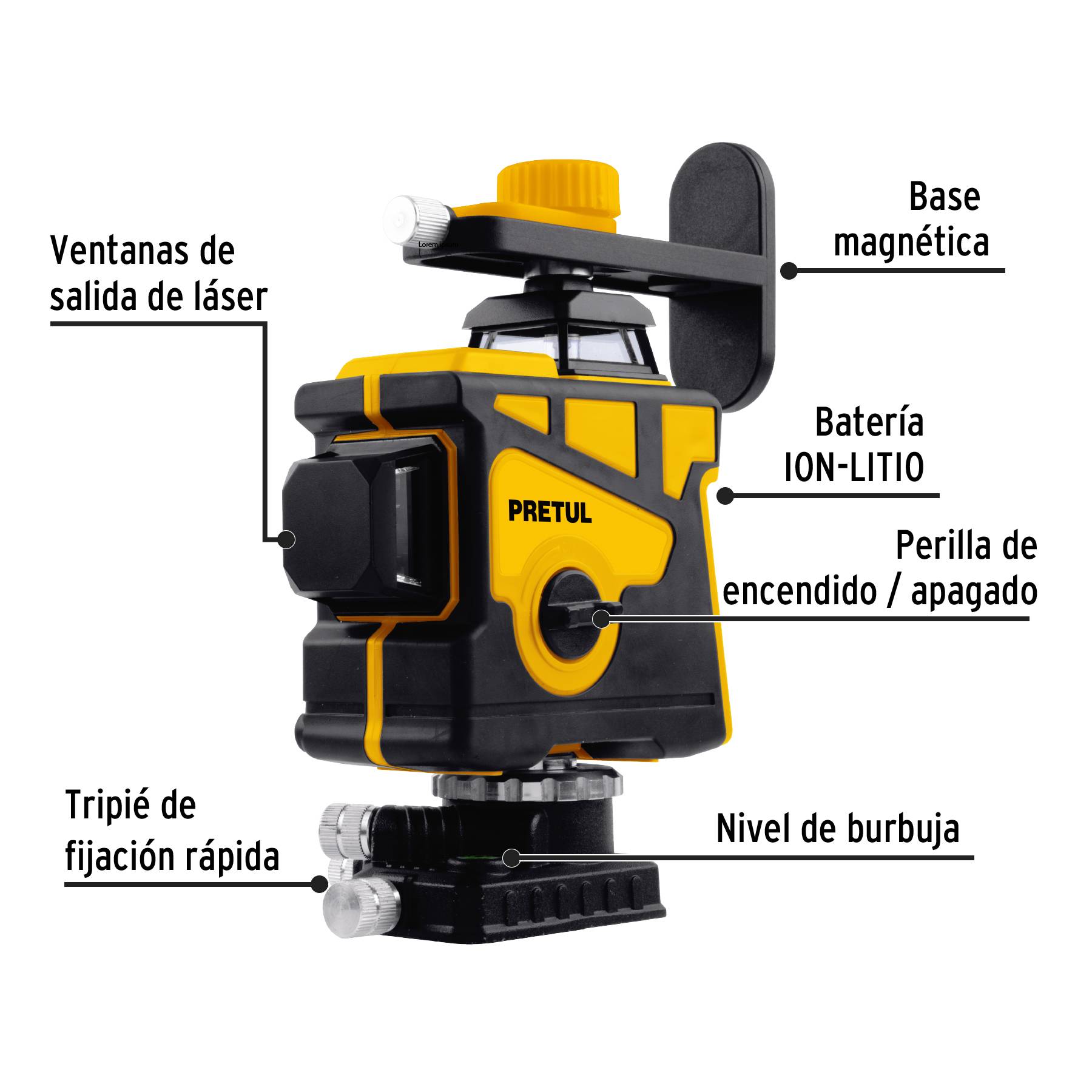 Nivel Láser Verde PRETUL (12 Líneas) - Alcance 25m - Recargable