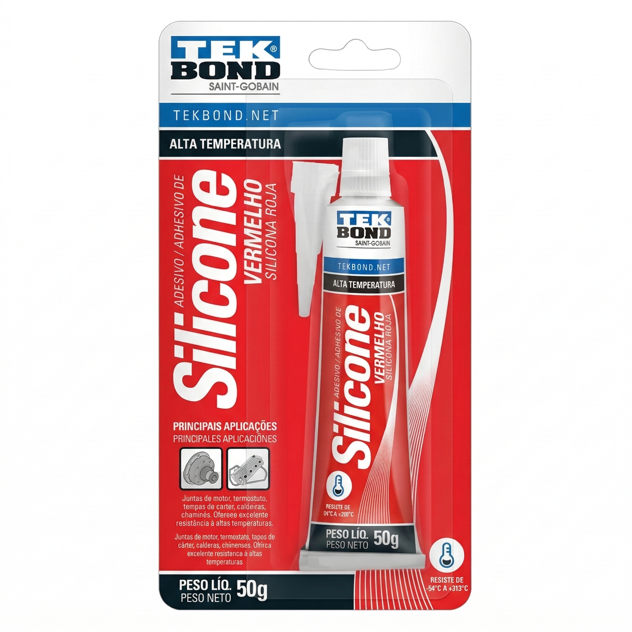 Silicona Acética Alta Temperatura Rojo Tekbond 50 gr Blíster