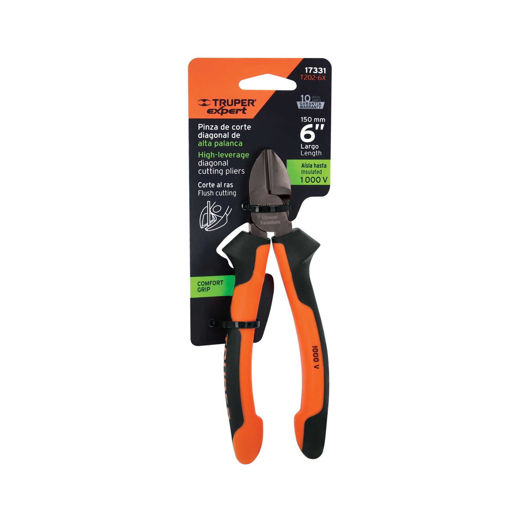 Pinza de Corte Diagonal de Alta Palanca Truper Expert Acero Cr-V 6 Pulgadas 150 mm