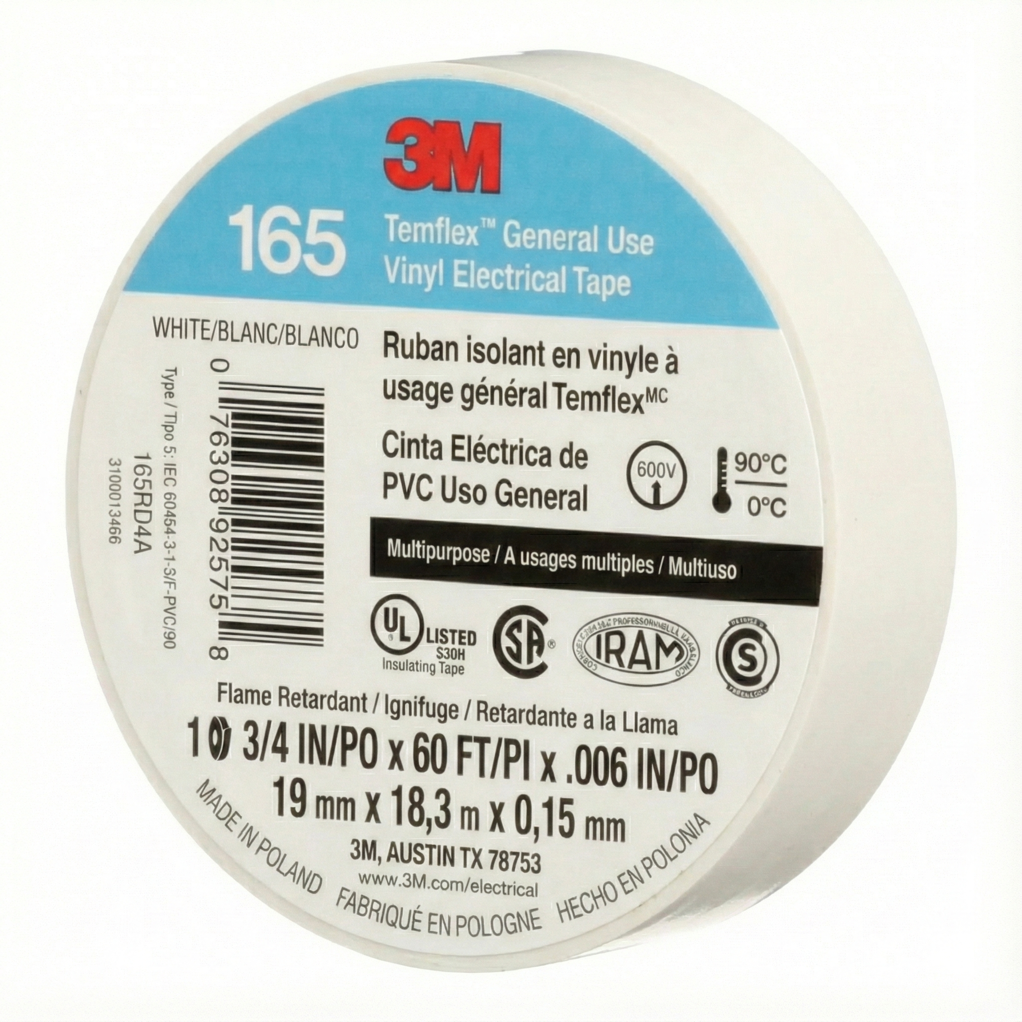Cinta Aislante de Vinilo Temflex Blanco 18m