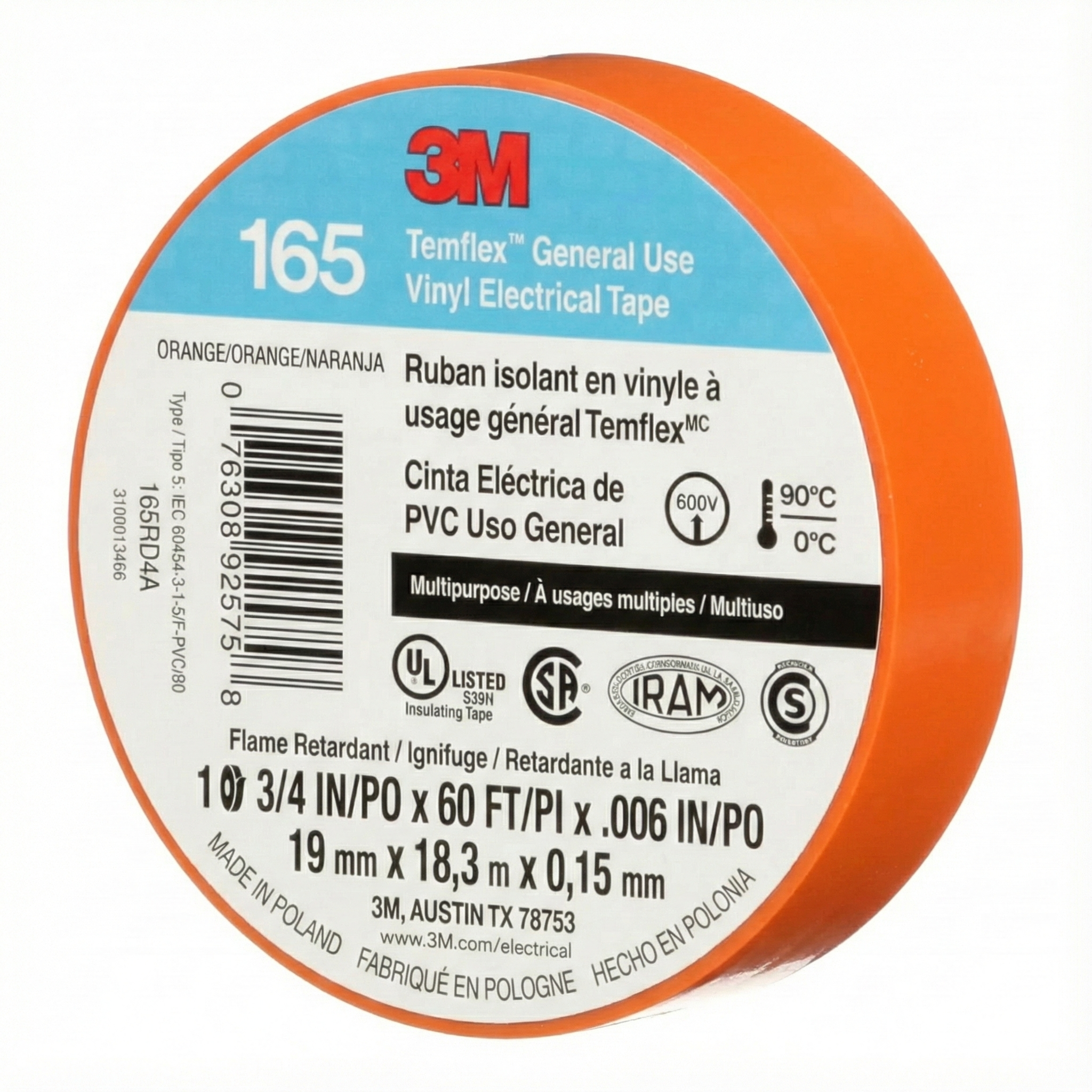 Cinta Aislante de Vinilo Temflex Naranja 18m