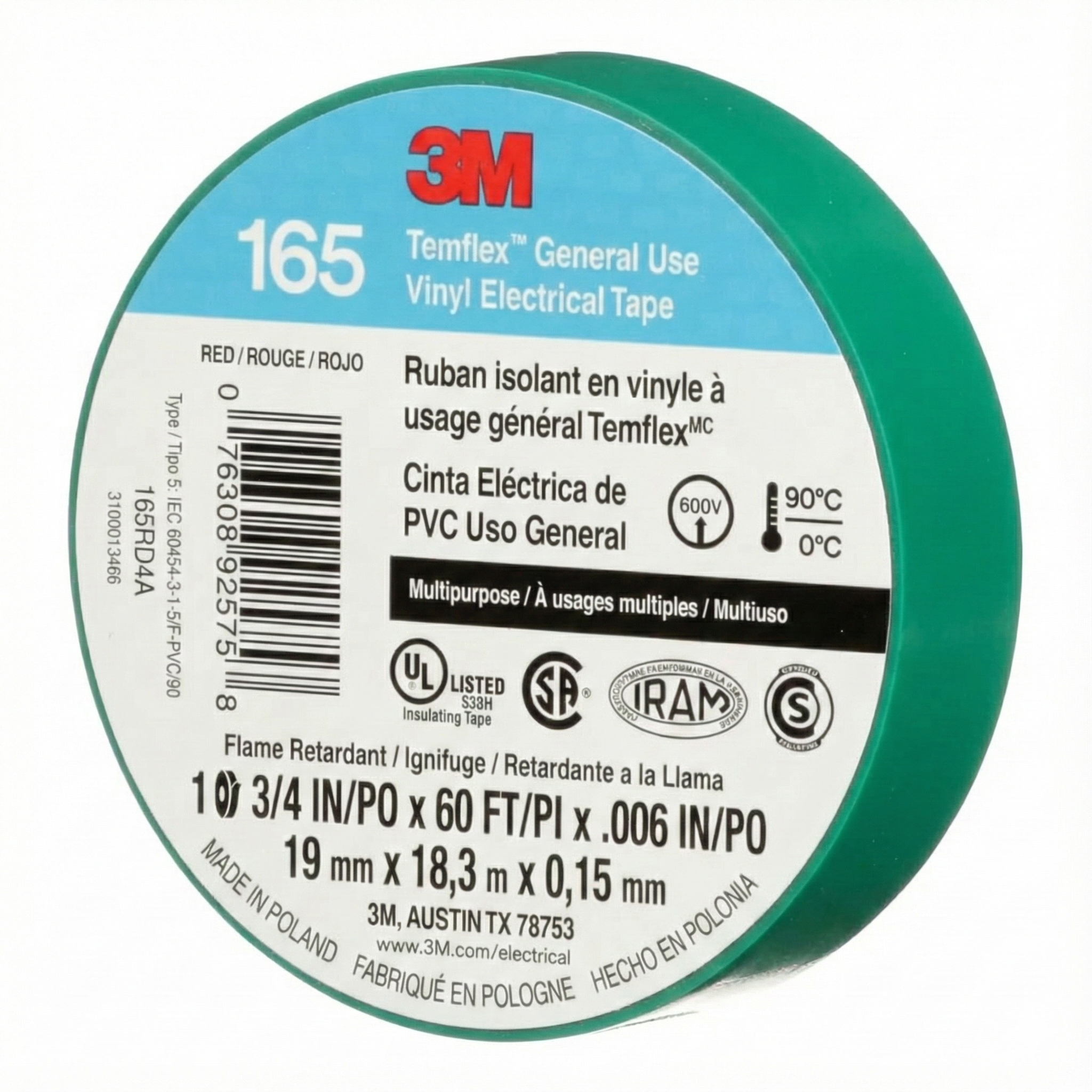 Cinta Aislante de Vinilo Temflex Verde 18m