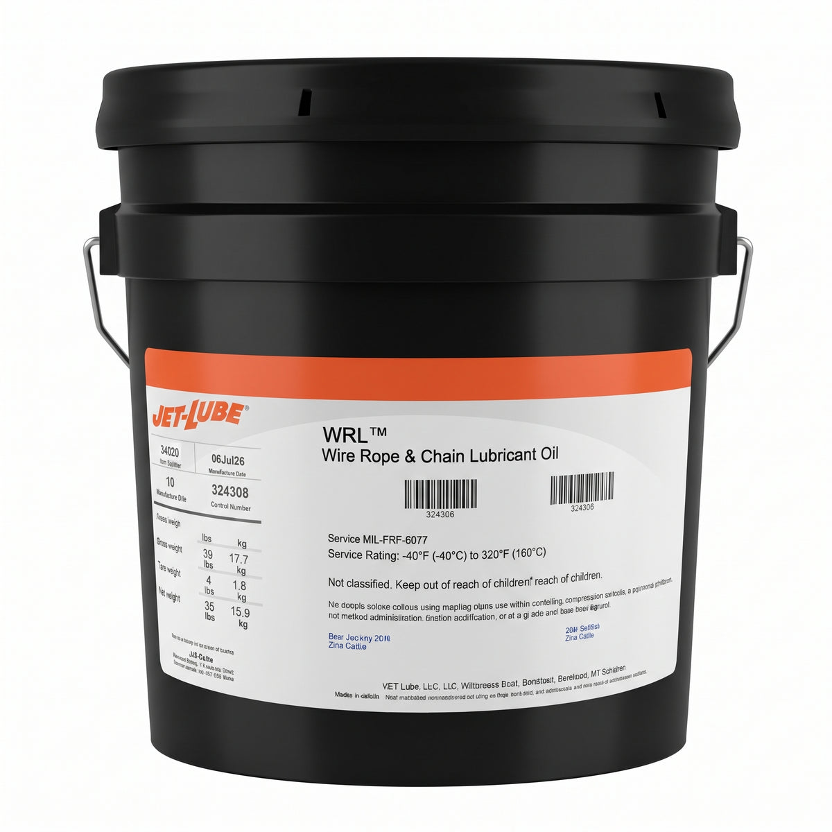 Jet Lube WRL Lubricante para Cables de Acero y Cadenas Cúñete 5 Galones
