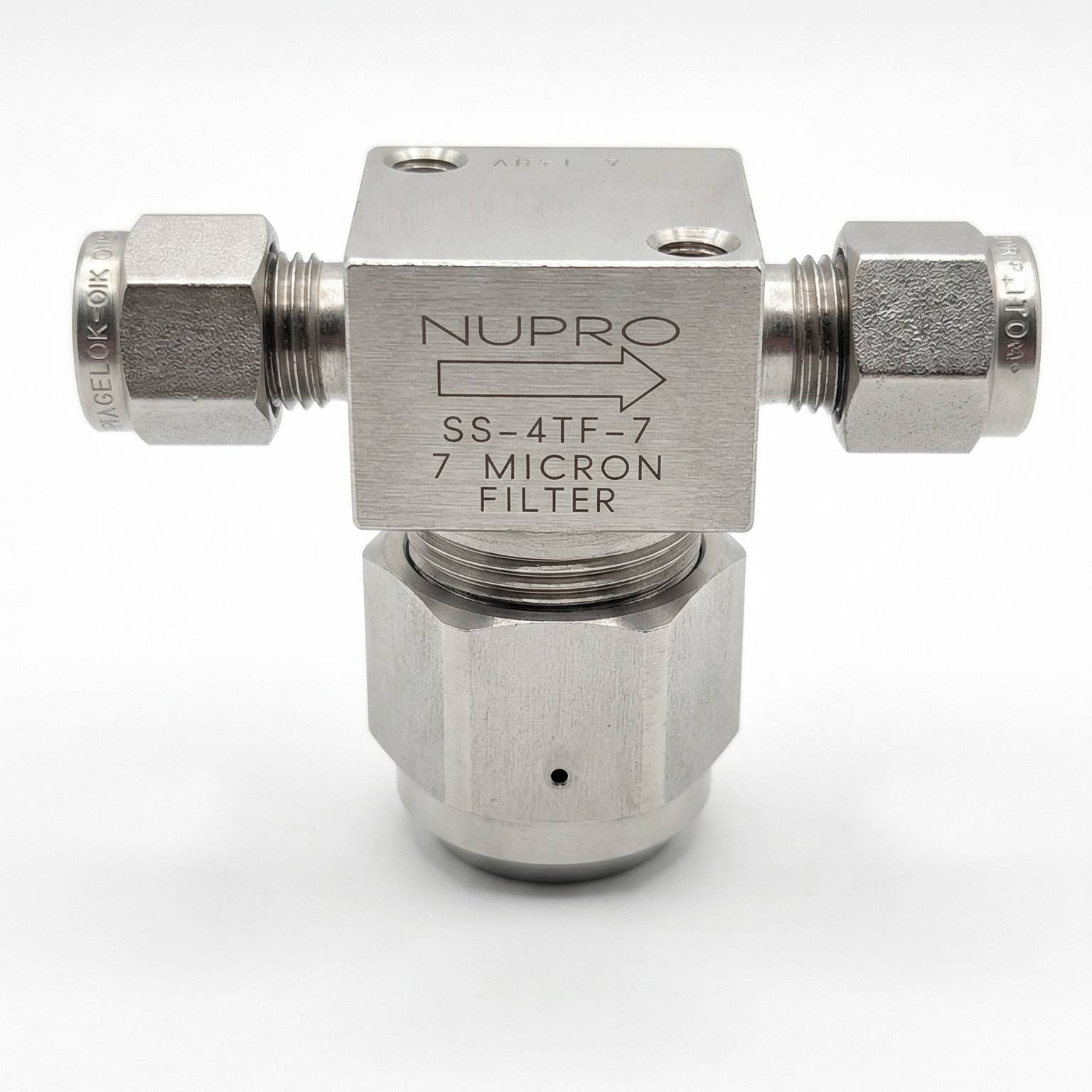 Filtro en T Nupro Acero Inoxidable SS-4TF-7 de 1/4 de Pulgada 7 Micras