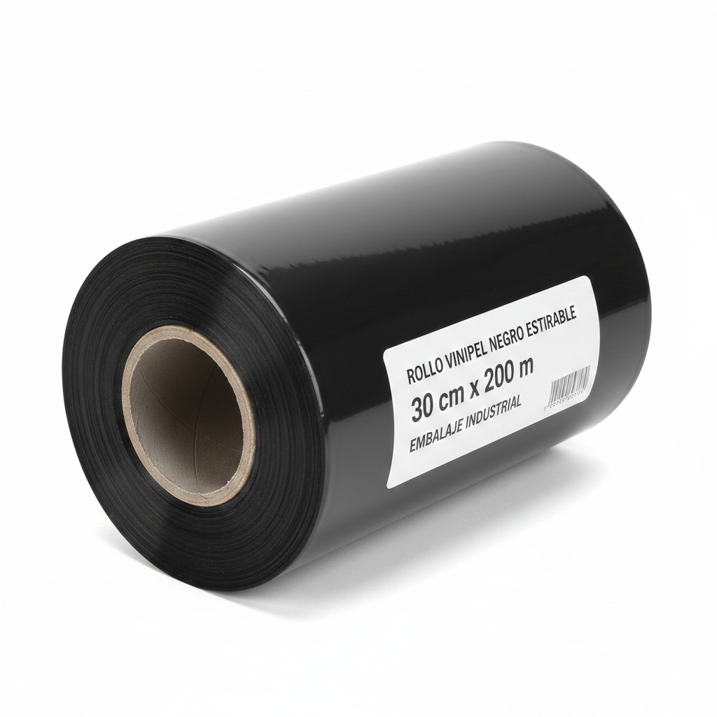 Rollo Vinipel Negro Estirable 30 cm x 200 m para Embalaje Industrial